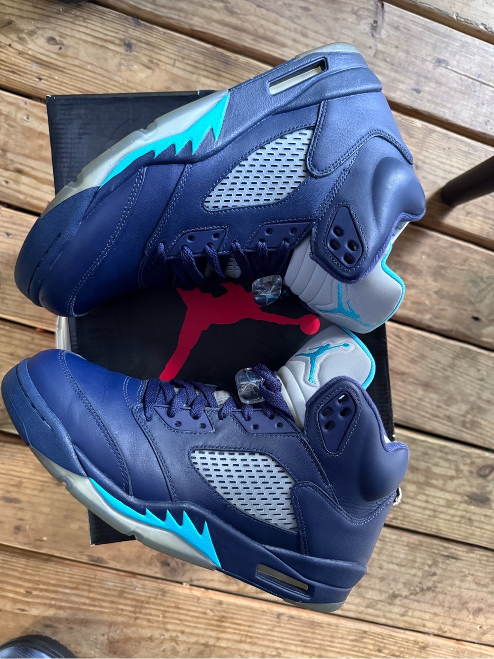 Jordan Retro 5 Basketball Shoes - Navy/Teal